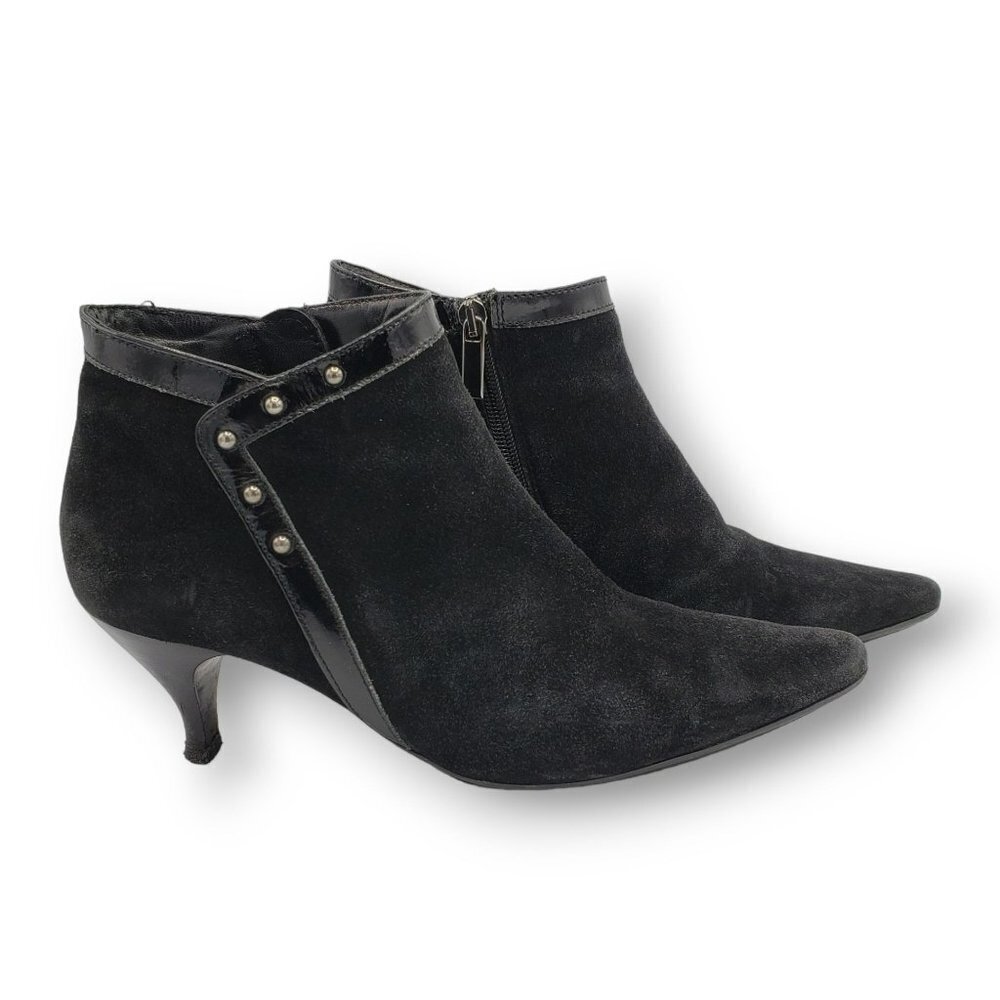 Aquatalia Suede Pointed Toe Booties Womens 8 Black Ankle‎ Zip Marvin K Heeled